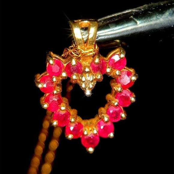 Dainty 14K Gold Rubies/Sapphires Heart Necklace - Picture 6 of 12